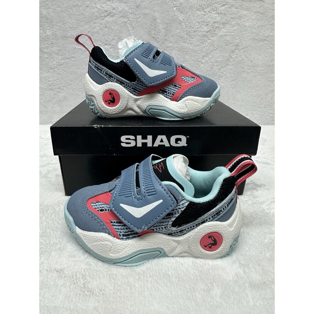 SHAQ Toddler Sneakers Size 6 Blue Pink Hook & Loop Athletic Shoes